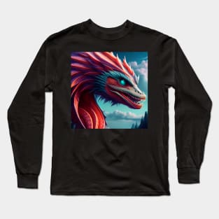 Red, Pink, and Purple Dragon with Cyan Highlights Long Sleeve T-Shirt